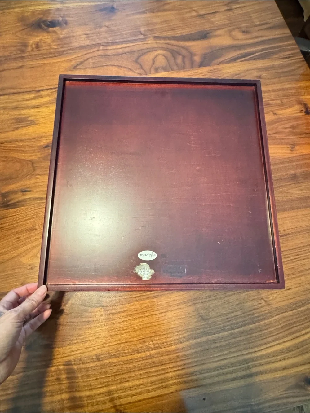 Vintage Mud Pie Wood Ceramic Serving Tray 14.75